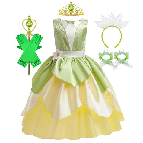 Crian As Tiana Princess Dress Up Costume Cosplay Feminino Role Playing