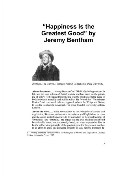 Happiness Is The Greatest Good” By Jeremy Bentham Philosophy