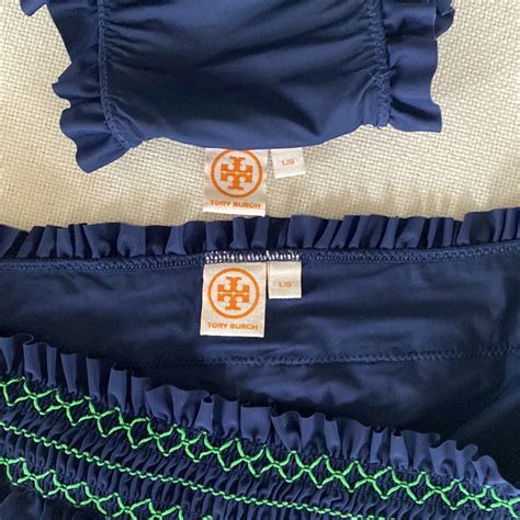 Tory Burch Costa Smocked Bandeau Bikini Swimsuit Navy Gem