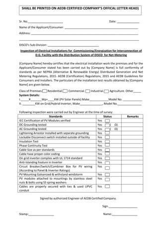 Inspection Certificate From Instaler PDF