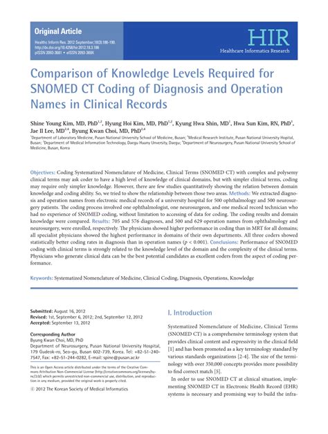 Pdf Comparison Of Knowledge Levels Required For Snomed Ct Coding Of