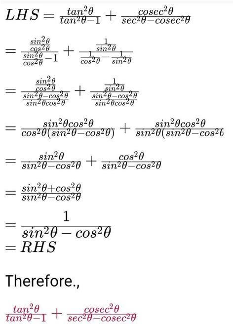 Prove That Tan Squared Theta By Tan Squared Theta Minus 1 Cosec Square Theta By Sec Square