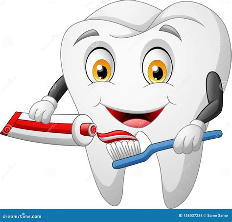 Cartoon Tooth, Toothbrush and Toothpaste Stock Illustration ...