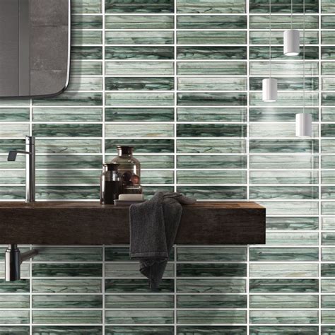 Maya Stacked Sage Polished Glass Mosaic