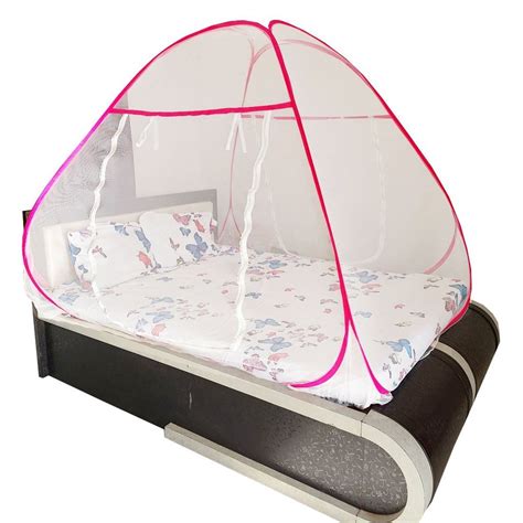 For Home Foldable Mosquito Net For Double Bed Pink White At Rs