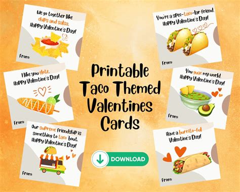 Printable Taco Themed Valentines Day Cards Taco Valentines Classroom