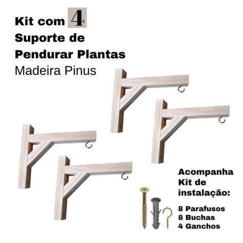 Kit 4 Suporte Mão Francesa de Pendurar Vaso Planta na Parede