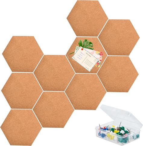 Emnimq 10 Pcs Cork Board Self Adhesive Notice Board Hexagon Felt Memo