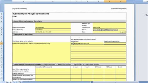 Business Impact Analysis Template Xls – PARAHYENA