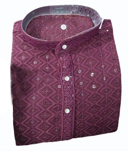 Men Wine Lucknowi Sequence Work Rayon Kurta At Rs Piece Men