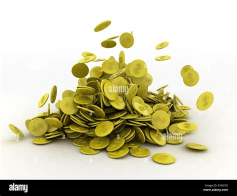 Falling gold coins on white background 02 Stock Photo - Alamy