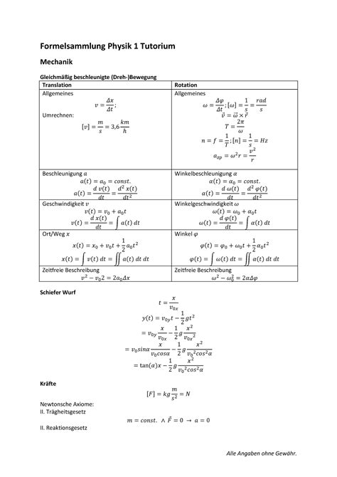 Formelsammlung Physik Tutorium Rev Formelsammlung Physik