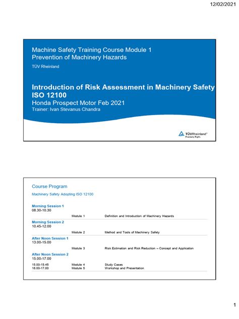 Module 1 Introduction Of Risk Assessment In Safety Of Machinery Iso 12100 Rev 1 Pdf