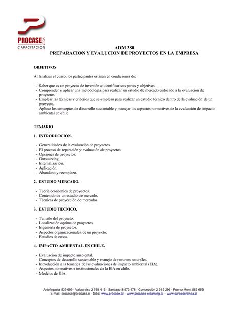 Curso Adm Preparaci N Y Evaluaci N De Proyectos Empresa Pdf