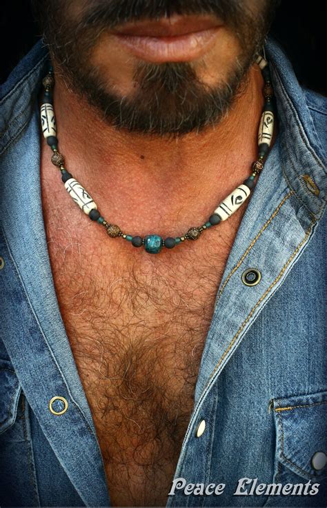 Bohemian Necklace For Men Mens Beaded Necklace Turquoise Etsy