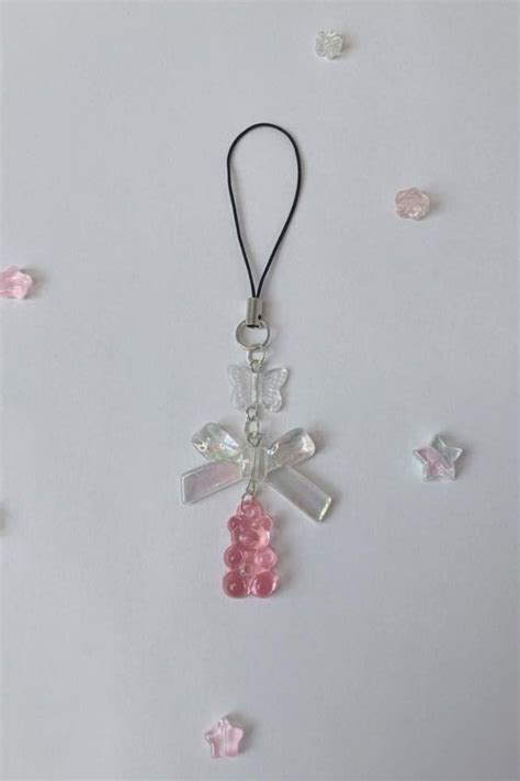 Cute Pink Phone Charms With Bows Coquette Aesthetic Bead Heart Charms