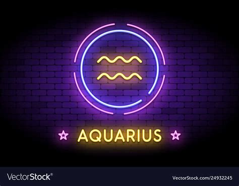 Aquarius Zodiac Symbol In Neon Style Royalty Free Vector