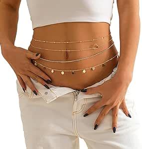 Amazon Poydora Multilayer Waist Chain Beach Bikini Belly Waist Chain Adjustable Sequin