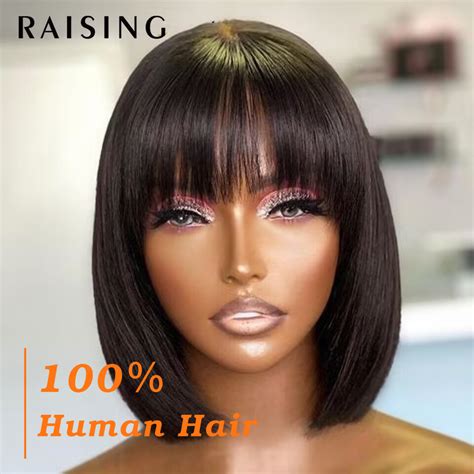 Jual Menaikkan Wig Bob Rambut Manusia Lurus Pendek Wig Rambut Manusia