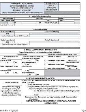 Fillable Online Dss Virginia Title IV E Foster Care Medicaid