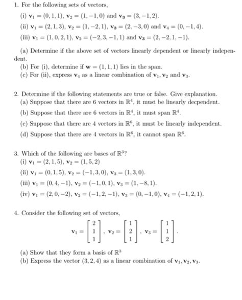 Solved 1 For The Following Sets Of Vectors I V1