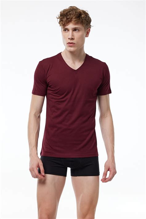 Erkek Bordo 3 Lü Paket Basic V Yaka İnce Modal Yaz Serinliği Tshirt 3M085