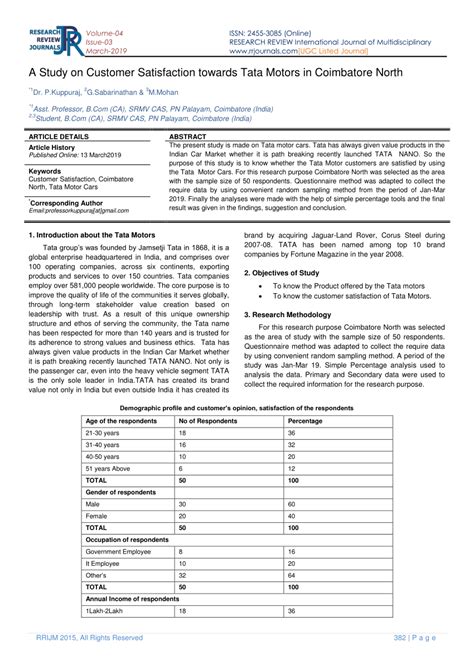 (PDF) A Study on Customer Satisfaction towards Tata Motors in ...