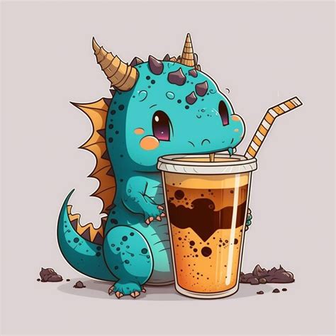 Premium AI Image | Dragon Drinking Coffee Vector Illustration