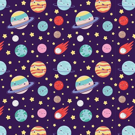 Premium Vector Seamless Space Pattern With Cute Cartoon Planets With