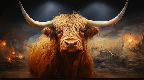 Premium Photo Scottish Highland Cow Oil Painting