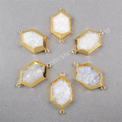 5 10Pcs Pretty Gold Plated Hexagon Natural Agate Druzy Connector