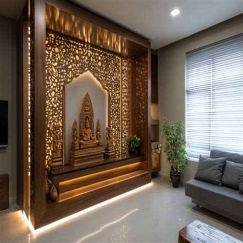 modern mandir design  laminate  suede finish