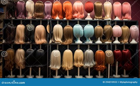 Rows Of Wigs On Mannequin Heads For Display Stock Image Cartoondealer