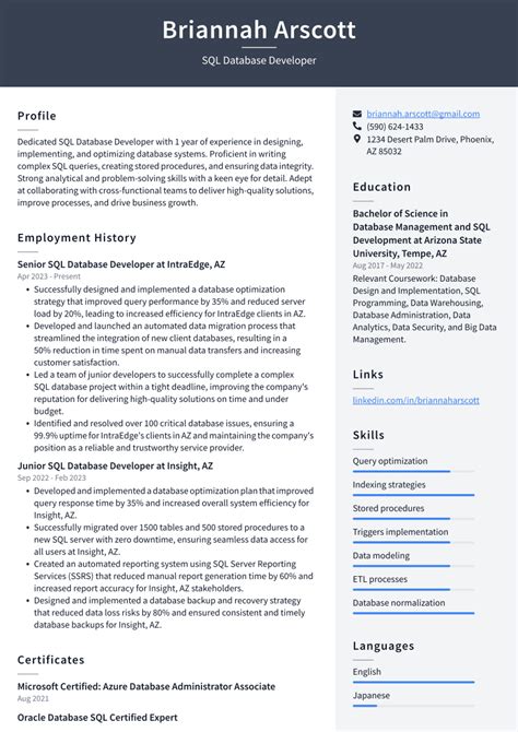 Top Sql Database Developer Resume Objective Examples