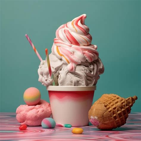 Conceito De Deliciosa Tigela De Casquinha De Sorvete Com Frutas No