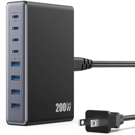 GaN III Bloc de charge USB C 200 W chargeur USB C à 8 ports station