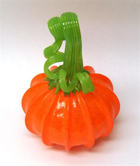 Bright Orange Blown Glass Pumpkin Rich Small