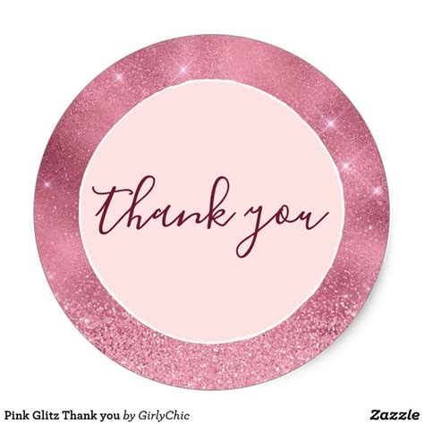 Pink Glitz Thank You Classic Round Sticker Zazzle Round Stickers