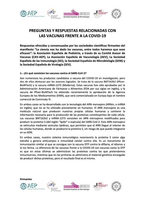 Manifiesto A Favor De La Vacunación Frente A Sars Cov2 Y Documento De