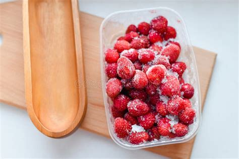 Frozen Strawberries In Plastic Frozen Strawberries In A Plastic