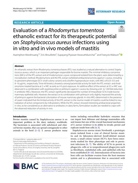 Pdf Evaluation Of A Rhodomyrtus Tomentosa Ethanolic Extract For Its