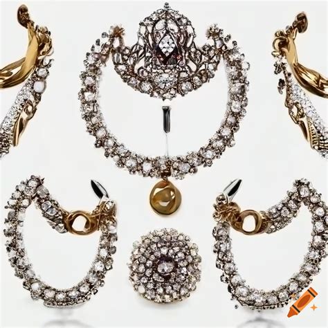 Intricate Gothic Jewelry Set With Sparkling Gold Silver And Diamonds