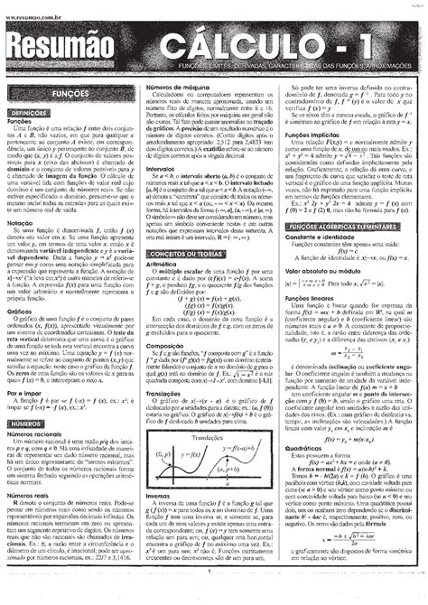 Resumão Cálculo I Resumo Calculo 1 Docsity