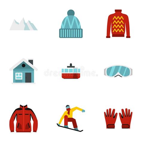 Snowboard Icons Set Flat Style Stock Vector Illustration Of Active