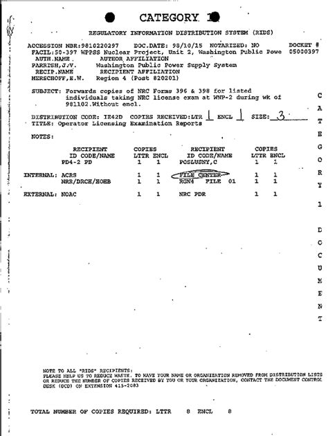 Fillable Online Forwards Copies Of NRC Forms 396 398 For Listed