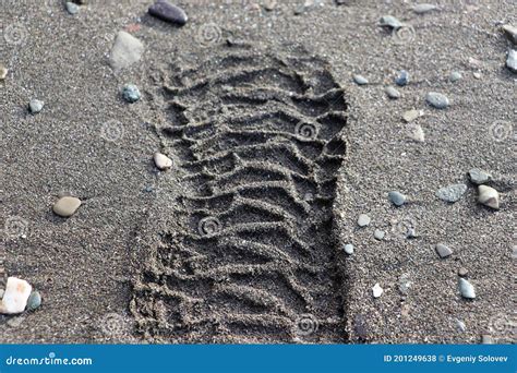 Boot Footprint On Wet Sand Stock Photo Image Of Imprint 201249638