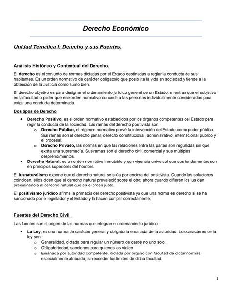 Derecho Económico Derecho Económico Unidad Temática I Derecho Y Sus Fuentes Análisis