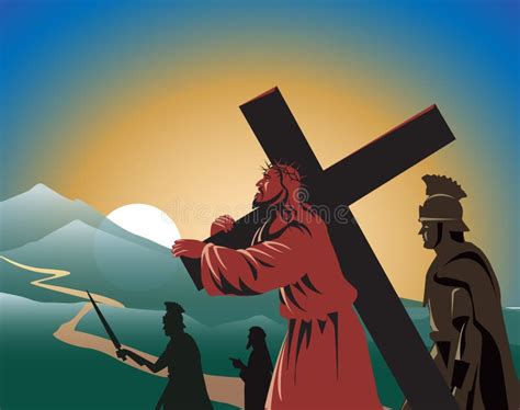 Jesus Christ The Savior Carrying The Cross To Mount Calvary Stock Vector Illustration Of