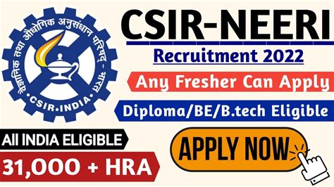 Csir Neeri Recruitment Fresher Diploma Be B Tech Job Vacancy