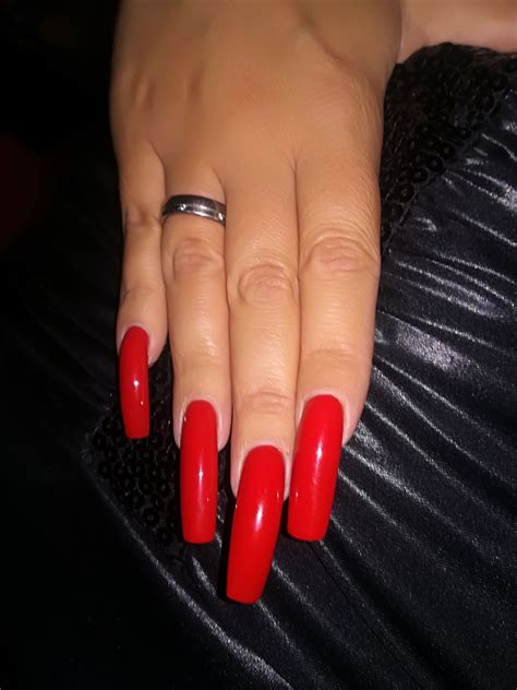 Long Red Nails Long Red Nails Red Manicure Long Square Nails